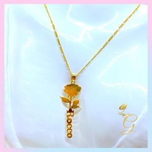 18K Real Solid Gold Personalized Rose Name Necklace 18”
